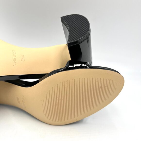 8.5W 8.5 WIDE WIDTH Nine West Pruce 3 Black Patent Block Heels Sandals‎ Shoes - Picture 11 of 15